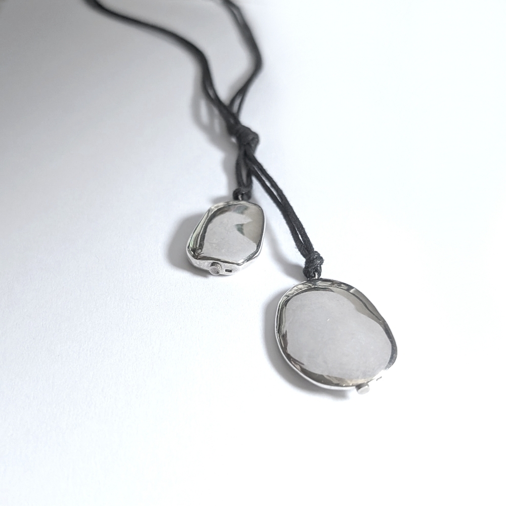 Najo Australia Necklace Sterling Silver Disc Nugget Organic Black Chord 925